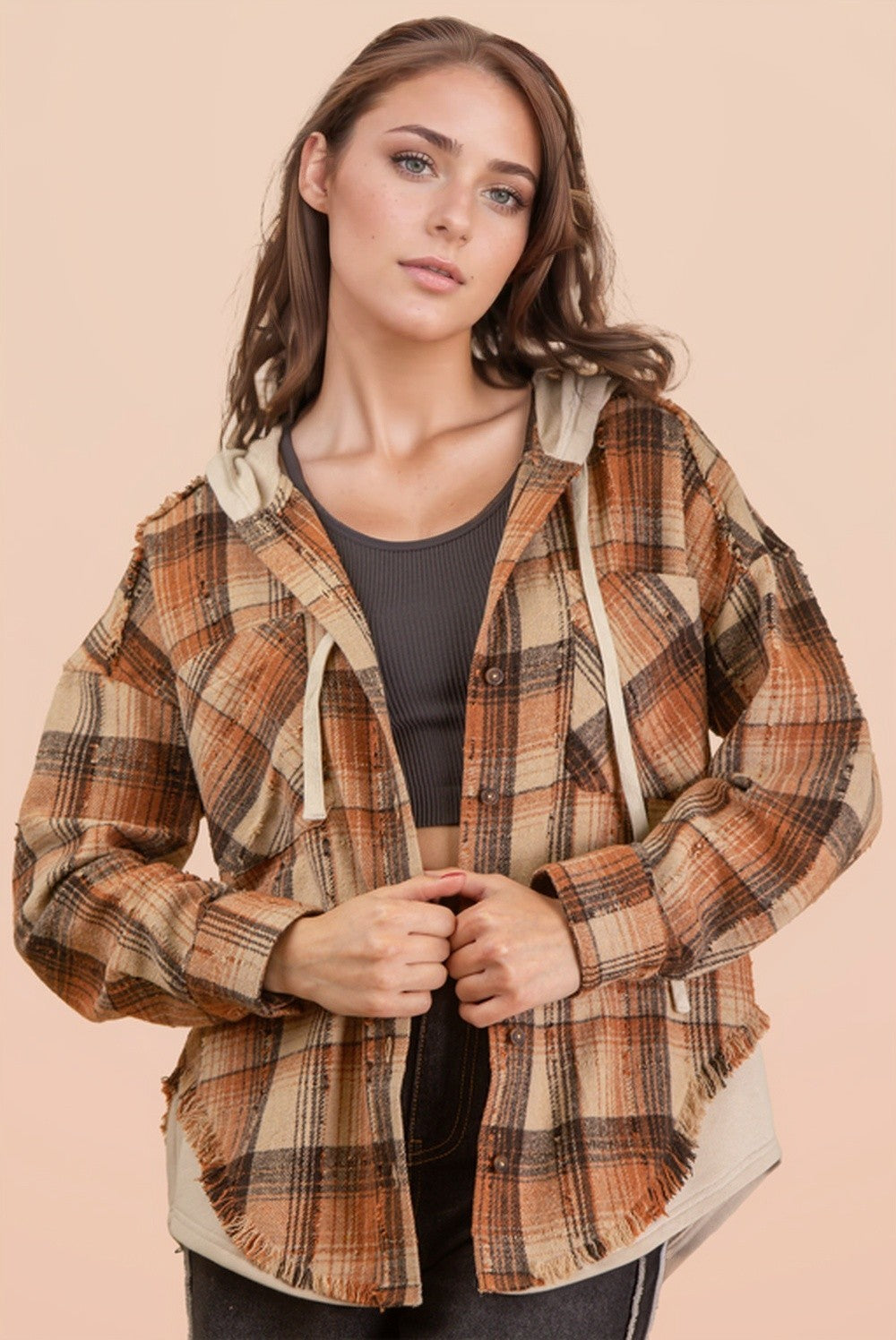 Oversized Flannel Hooded Jacket