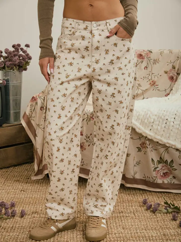 FLORAL PATTERN DENIM JEANS