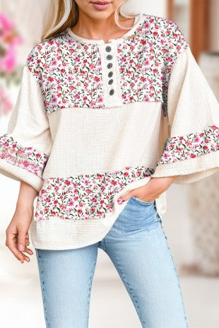 FLORAL PATCHWORK BUTTON TOP
