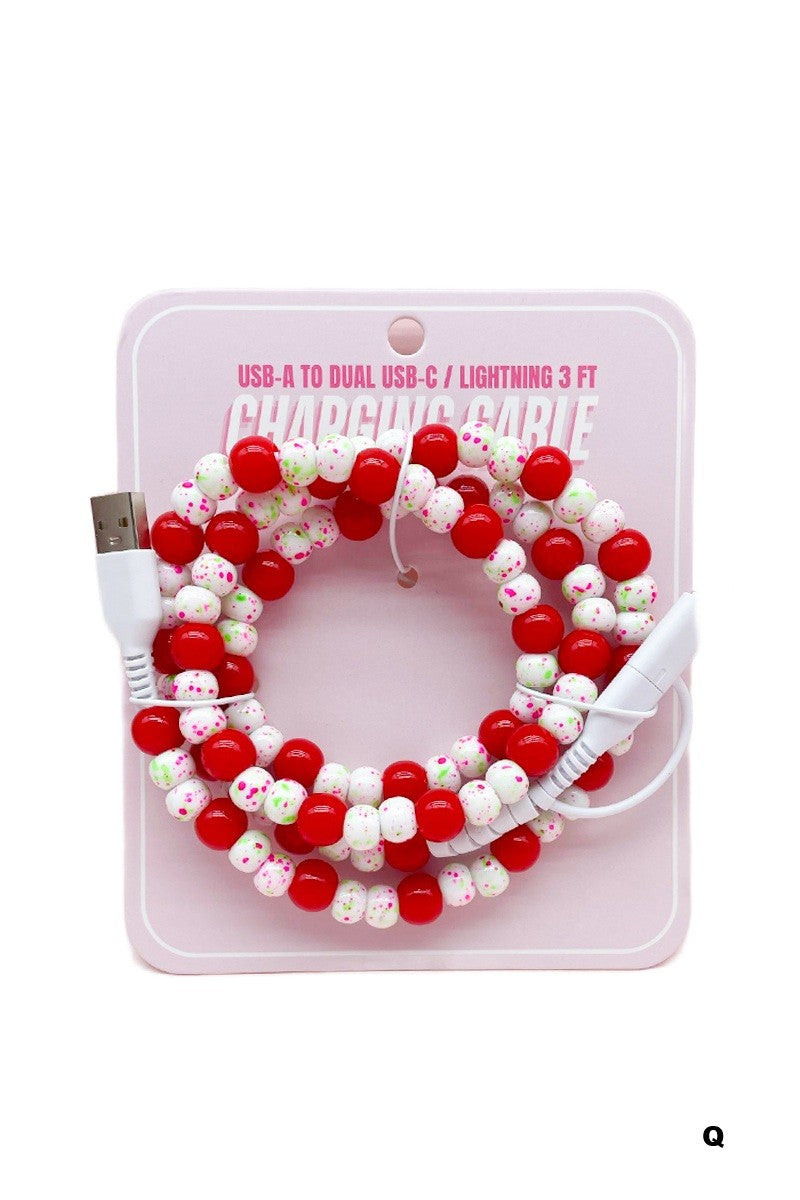 BEADED DUAL USB CHARGING CORD - FLORAL