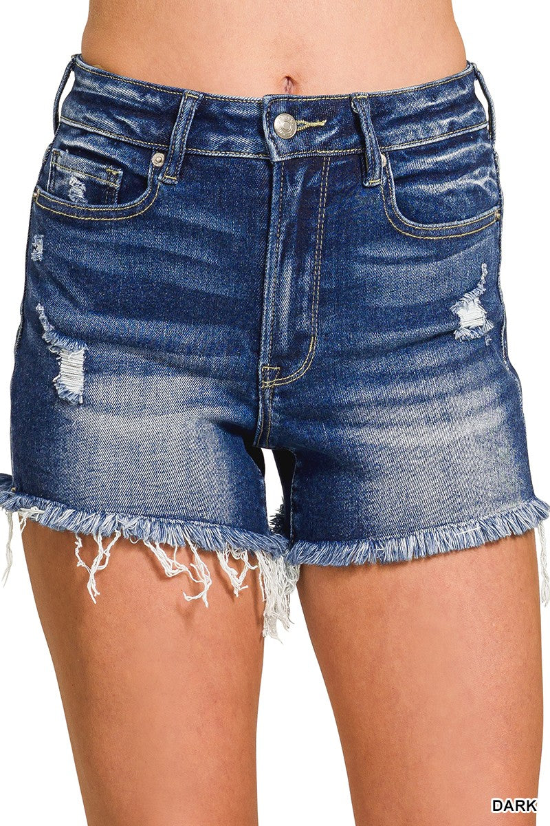 RAW FRAYED DENIM SHORTS