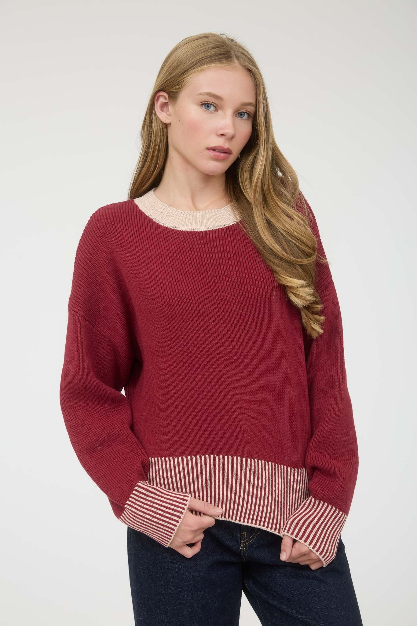 CONTRAST STRIPE BUTTON BACK TOP