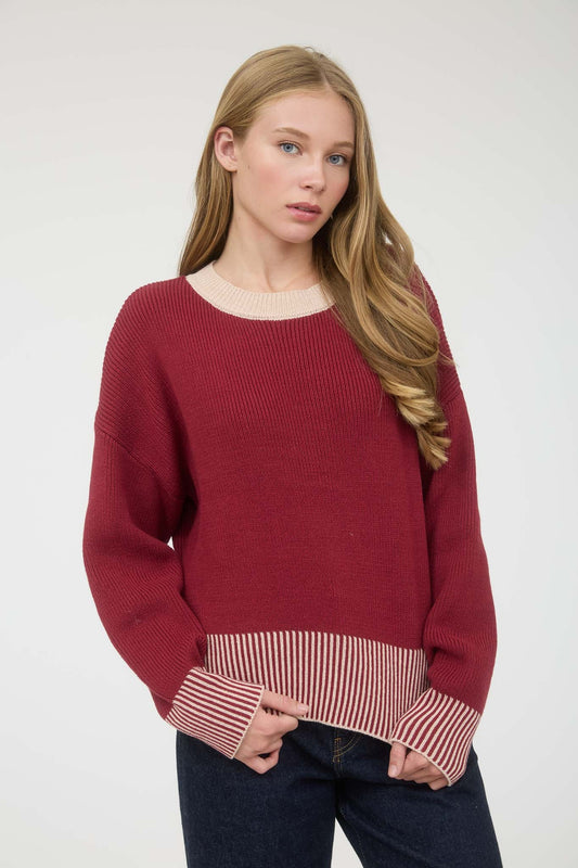 CONTRAST STRIPE BUTTON BACK TOP