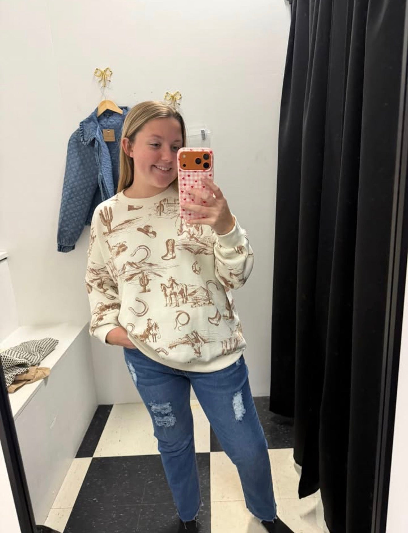 Western Print Long Sleeve Top