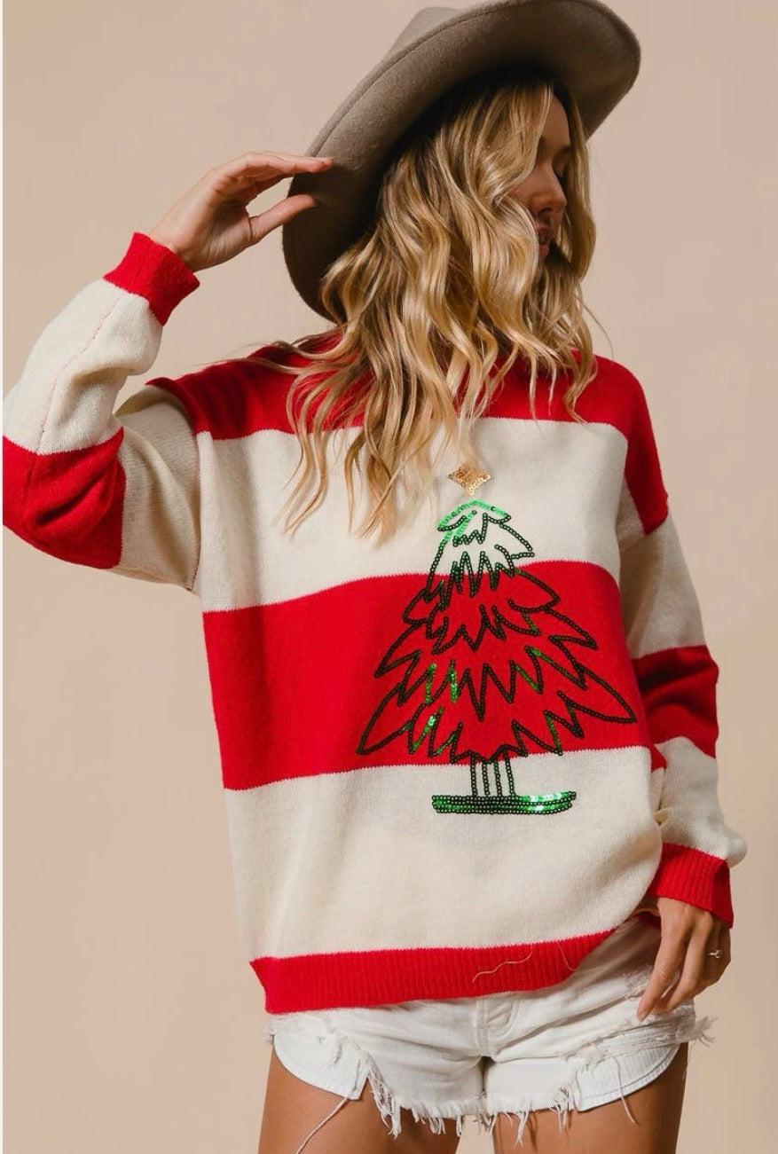 Striped Sequin Tree Sweater - FINAL SALE