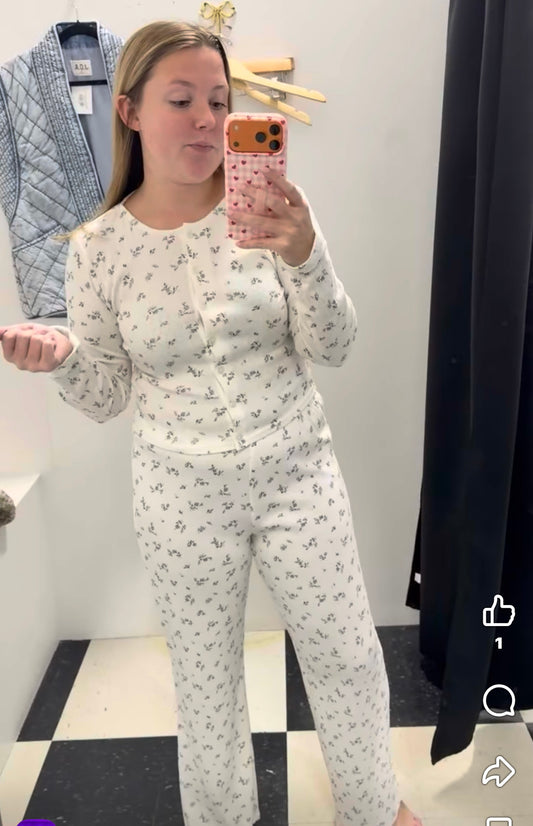 Floral Pointelle Button Down Top