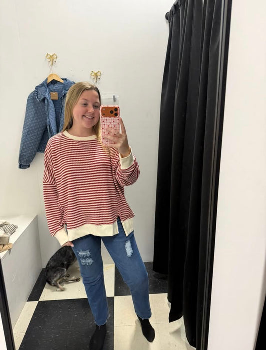 Rosy Red Striped Top