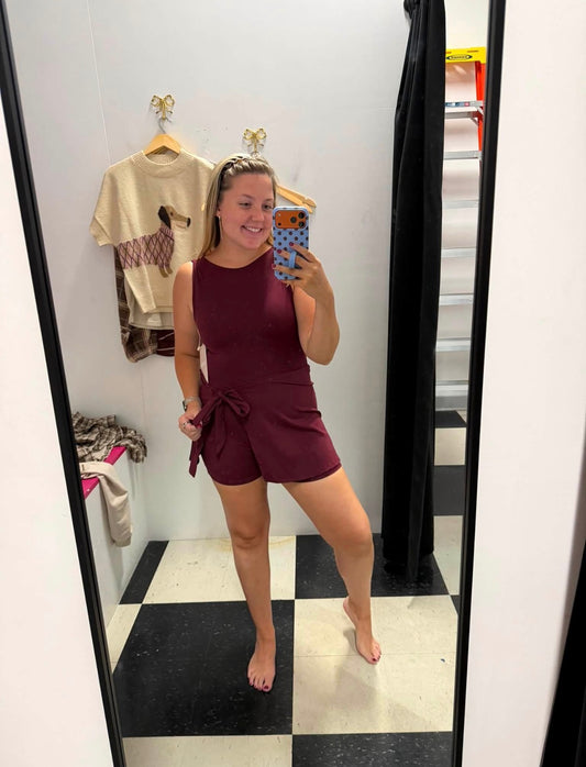 Sleeveless Wrap Front Tie Dress - Burgundy
