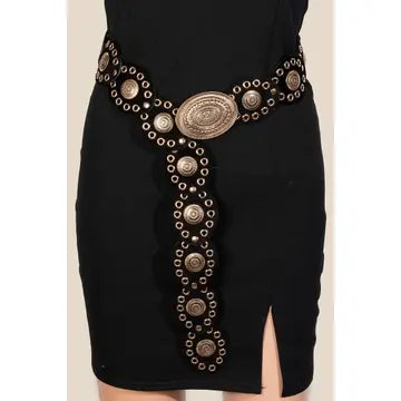 LARGE ORNATE WESTERN CONCHO BELT - GOLD/BLACK