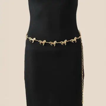 MULTI HORSE CHAIN BELT - GOLD