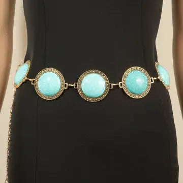 ROUND TURQUOISE STONE WESTERN BELT - GOLD