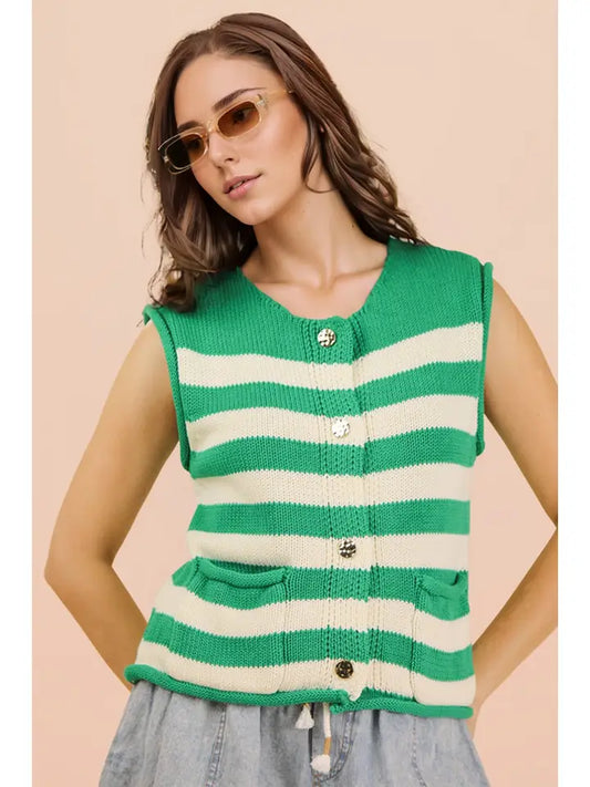 IN A DAZE STRIPED TOP - KELLY GREEN