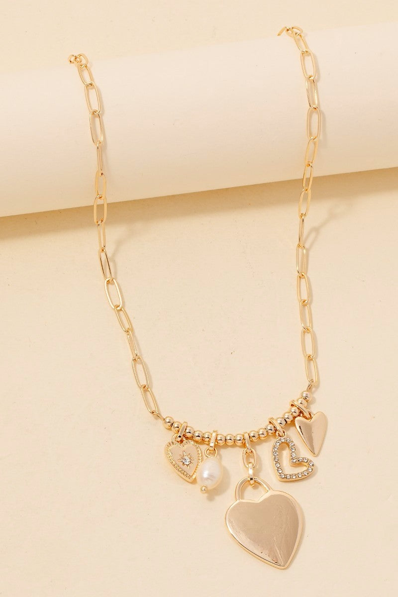 MIXED HEART CHARMS NECKLACE