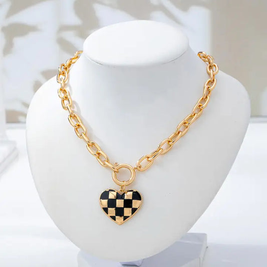 CHECKERED HEART TOGGLE NECKLACE