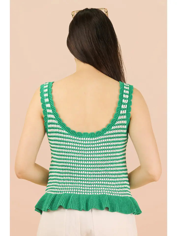 RUFFLE HEM STRIPE TOP - KELLY GREEN
