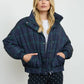 Plaid Mock Neck Puffer Jacket - Hunter Green