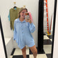 Oversized Collared Knit Romper - Sky Blue