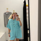 Oversized Solid Textured Romper - Aqua