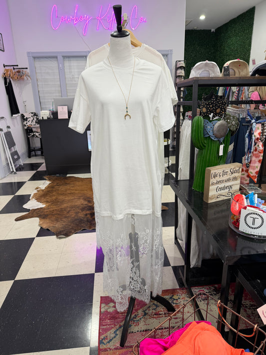 Floral Lace T-Shirt Maxi Dress - White