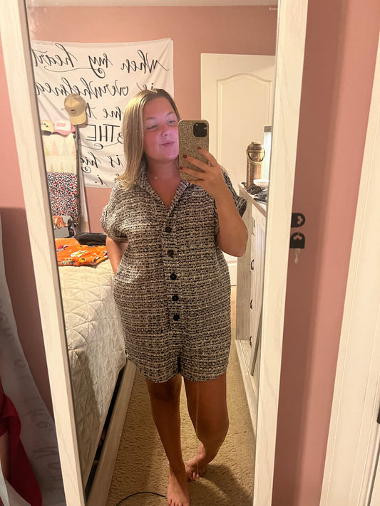 Button Down Tweed Romper