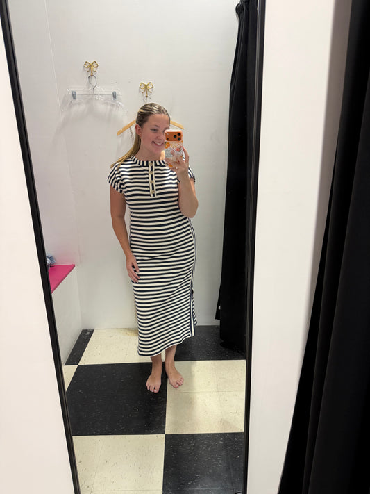 Stripe Henley Midi Dress