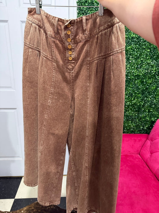 Pleated Wide Leg Pants - Brown