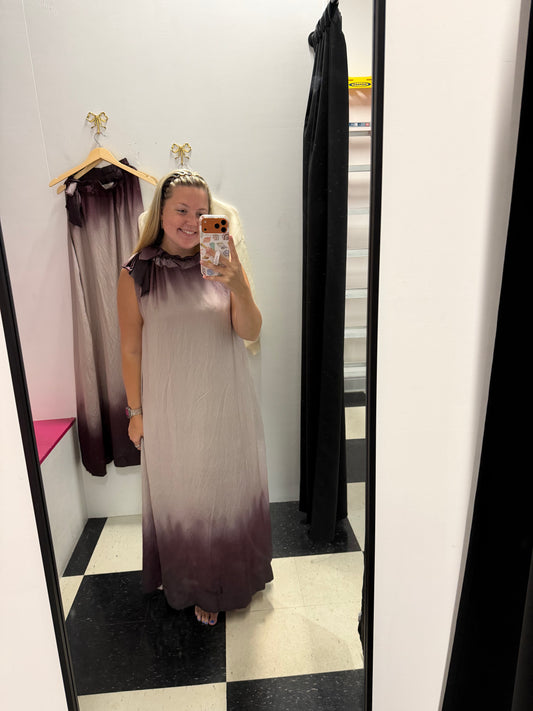 Ombré Ruffle Neck Maxi Dress