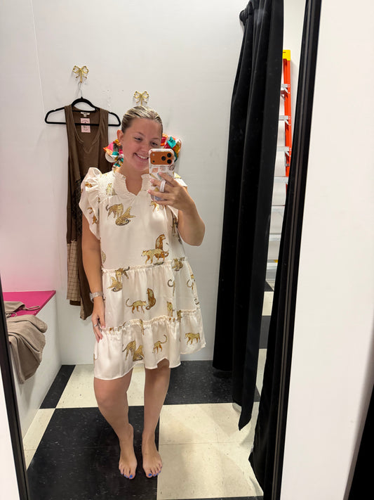 champagne dreams leopard dress