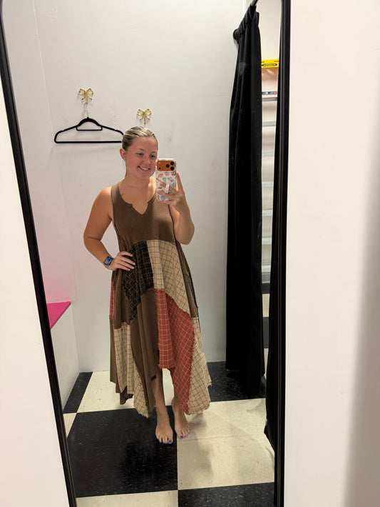 Patchwork Racerback Tank Dress - Mocha