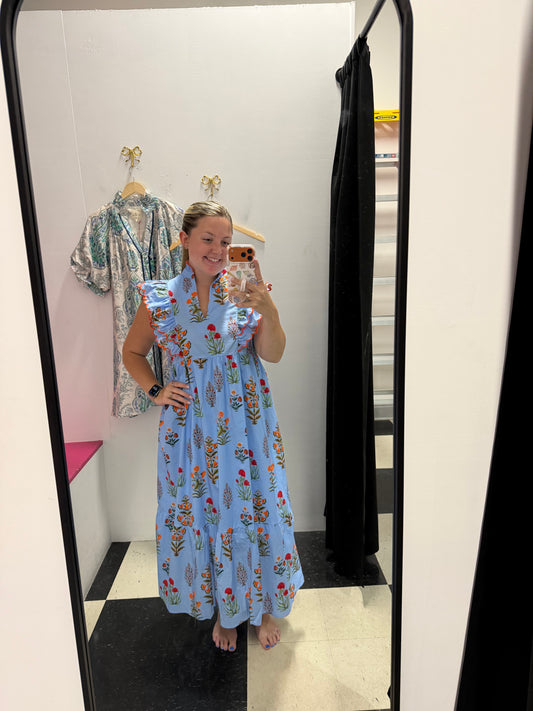 Block Floral Print Midi Dress