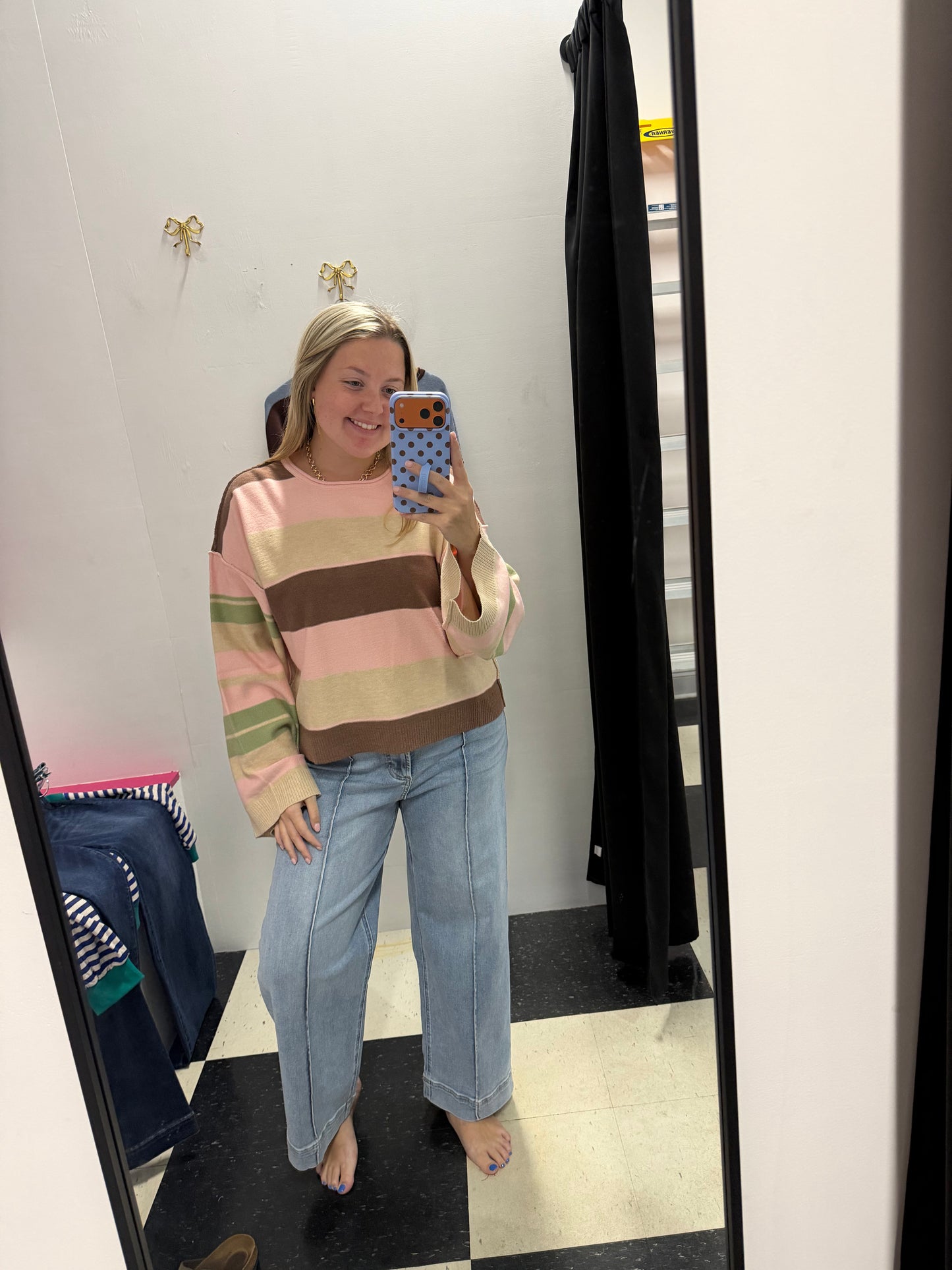 fall season multicolor sweater - pink