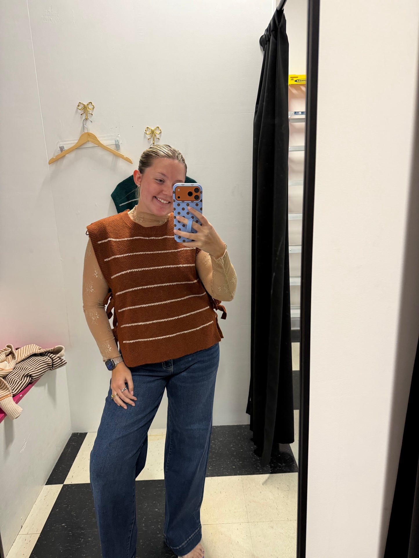 Striped Side Tie Top - Mocha