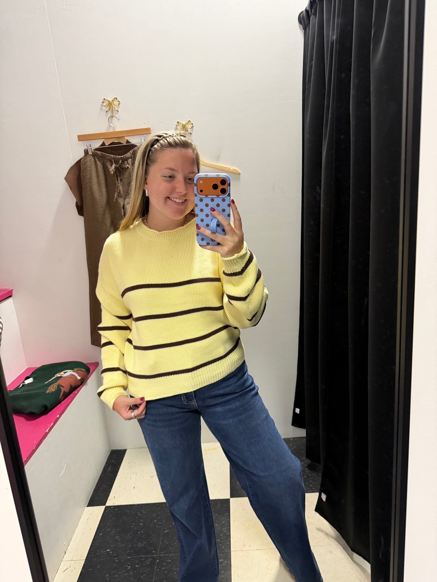 STRIPED RAW EDGE SWEATER - BUTTER YELLOW