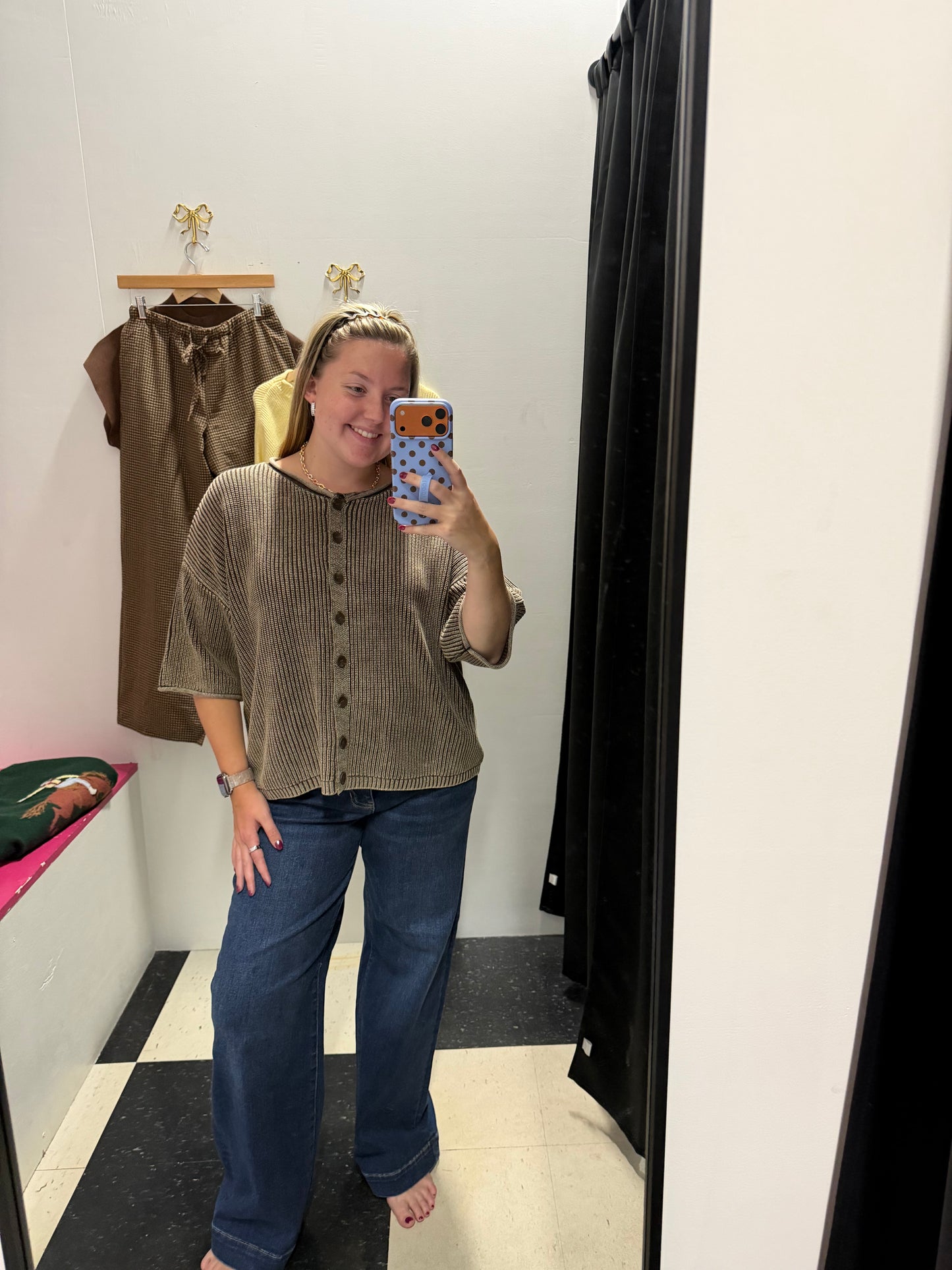 WASHED RIBBED CARDIGAN - DARK BROWN