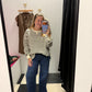Meg Striped Waffle Top - Gray/Cream