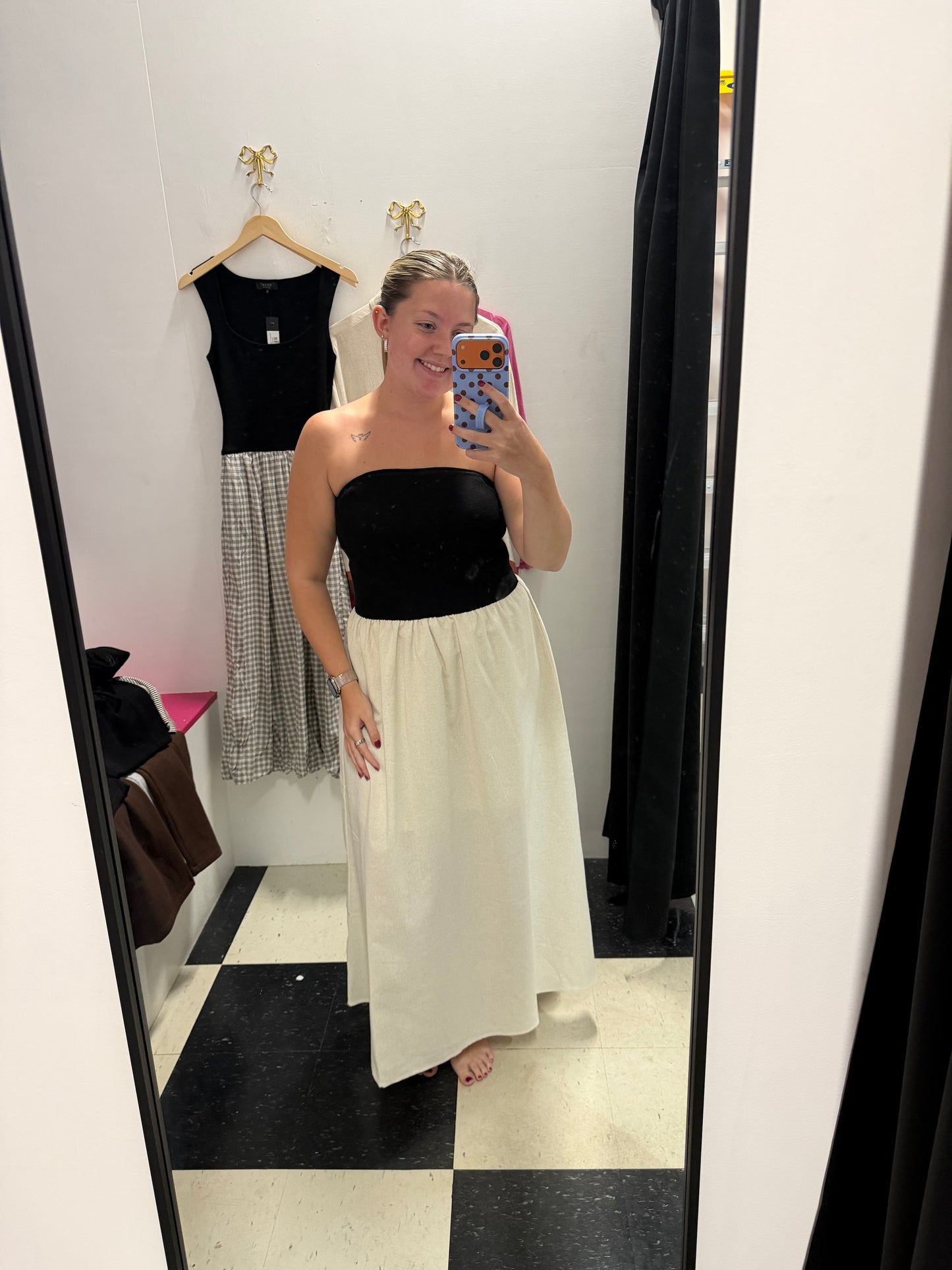 Strapless Mixed Media Midi Dress