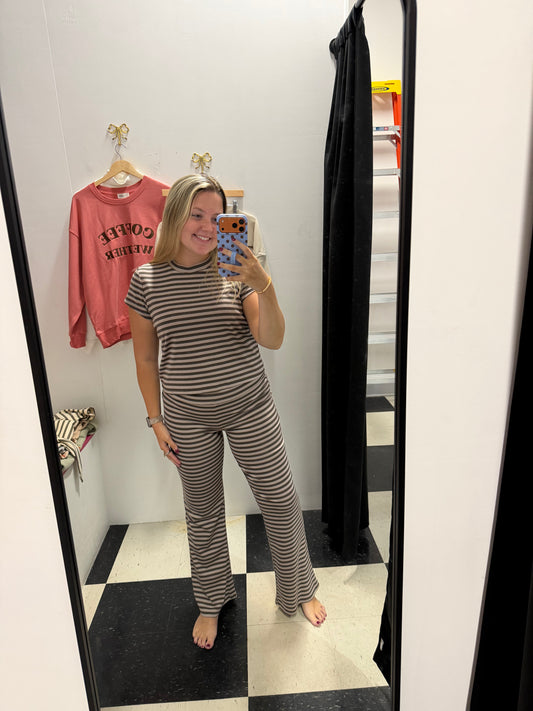 Short Sleeve Round Neck Baby Tee - Charcoal/Taupe
