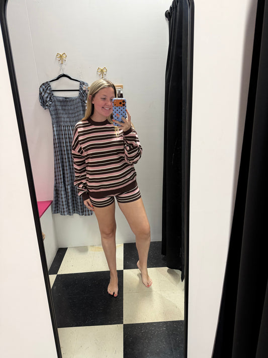 Multi-Color Striped Knit Shorts - Light Pink