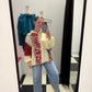 knit and print mixed hoodie top