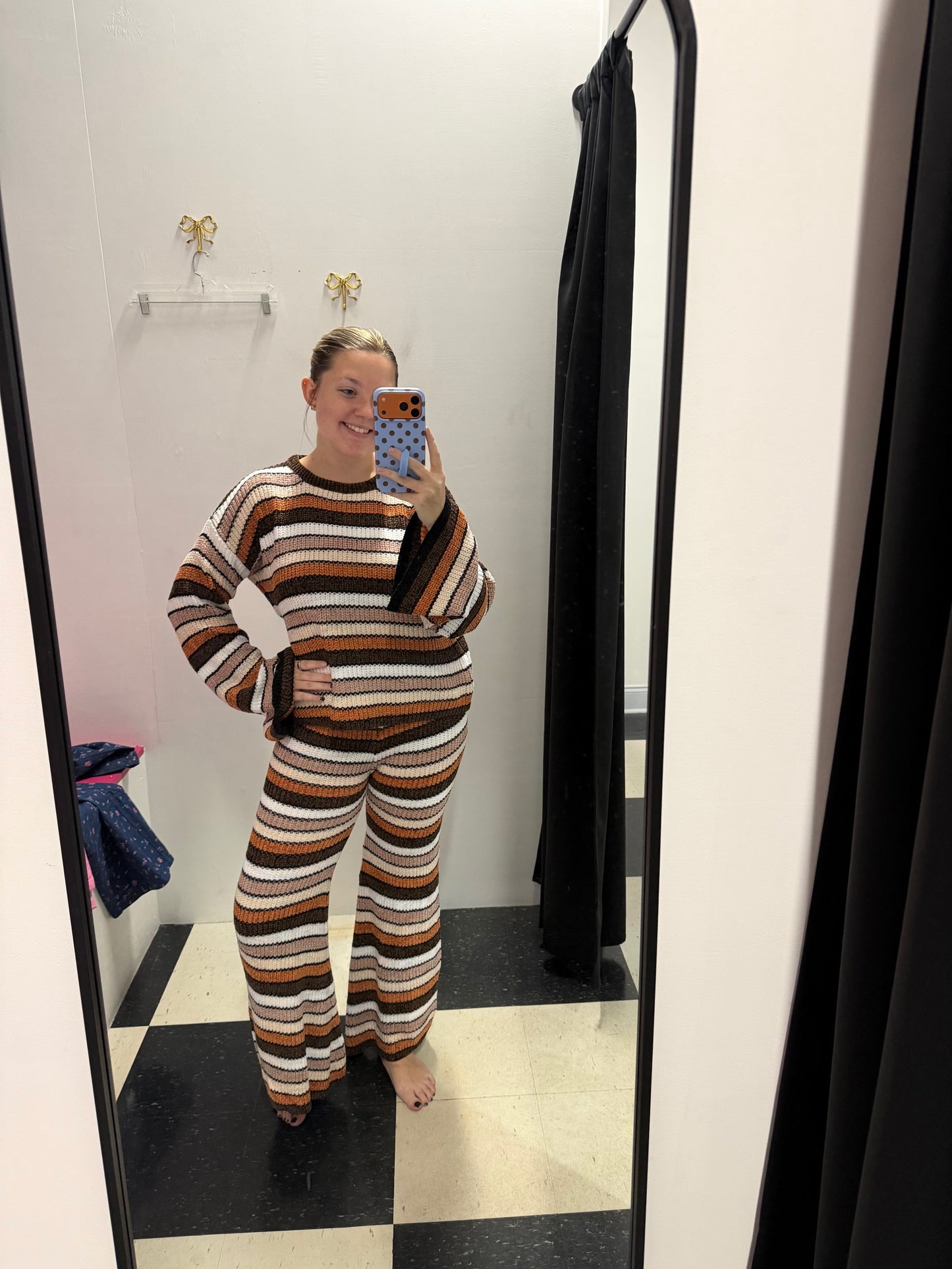 retro striped knit pants - mocha