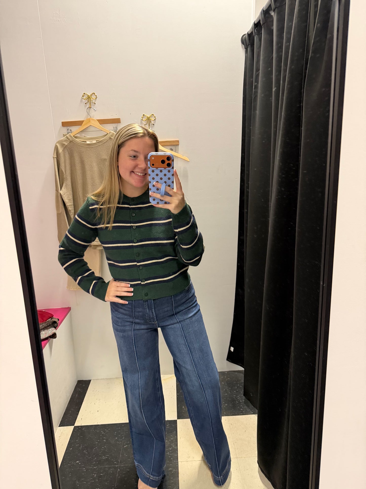 Retro Varsity Vibes Striped Cropped Cardigan Sweater Top