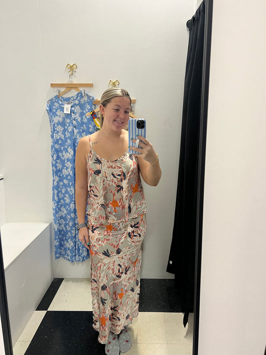 Floral Satin Midi Skirt