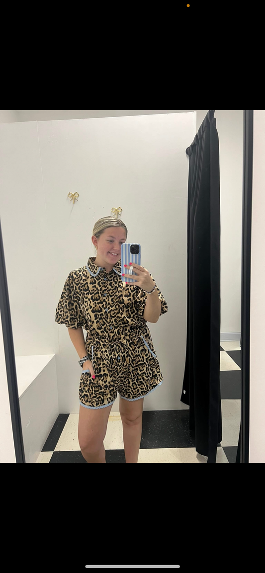 Lace Trimmed Leopard Romper