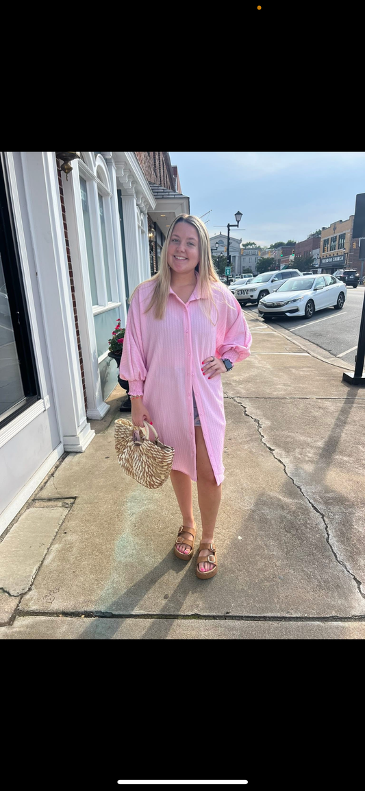 Striped Textured Woven Shirt Dress