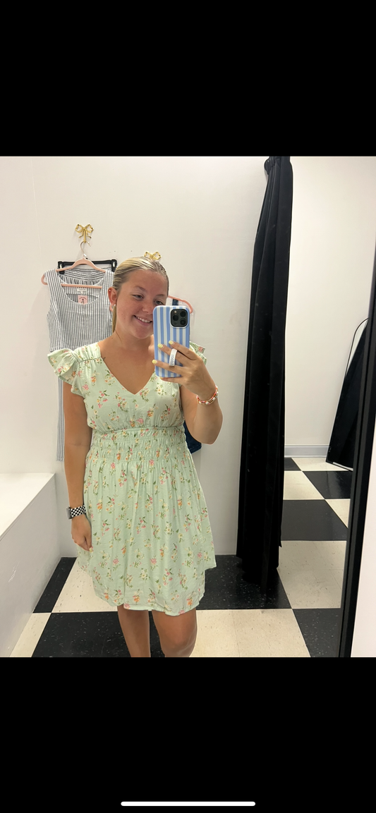 FLORAL V-NECK MINI DRESS