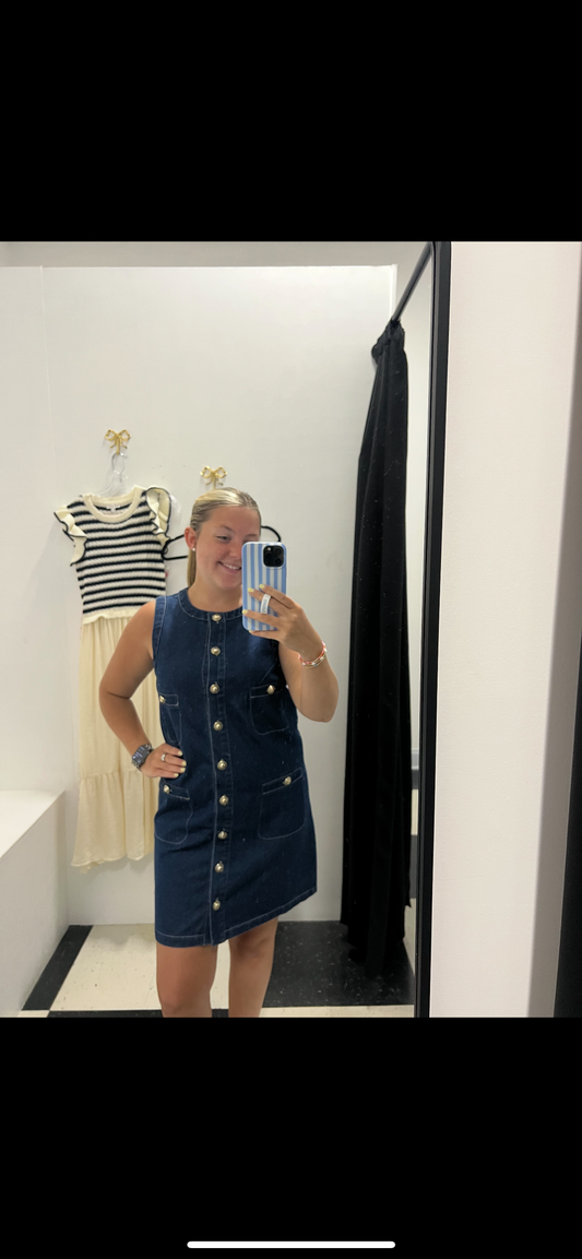 Gold Button Denim Dress