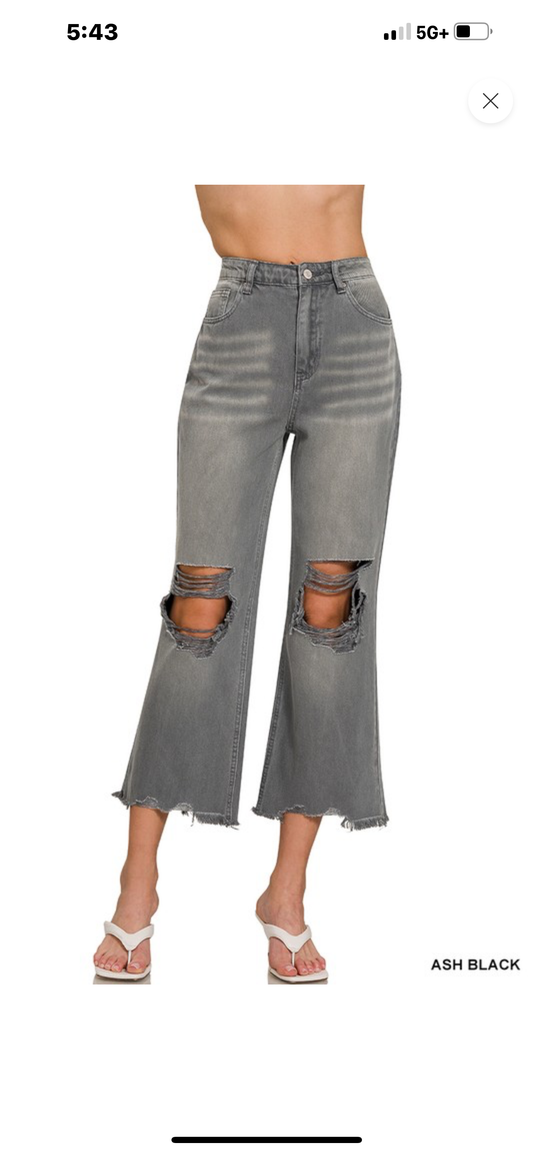 Washed Distressed Denim Jeans - Ash Black