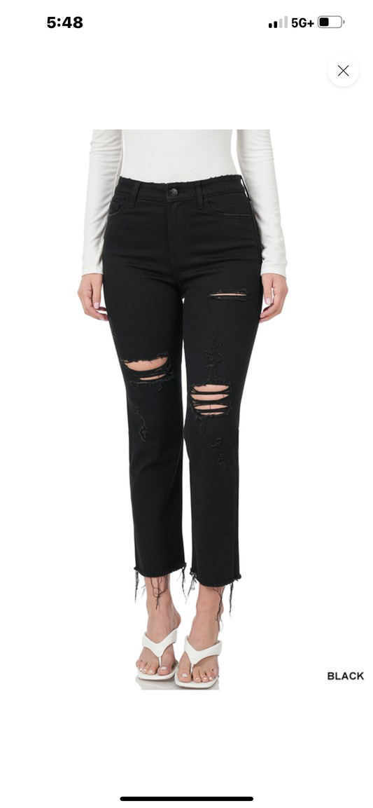 Distressed Cropped Denim Jeans
