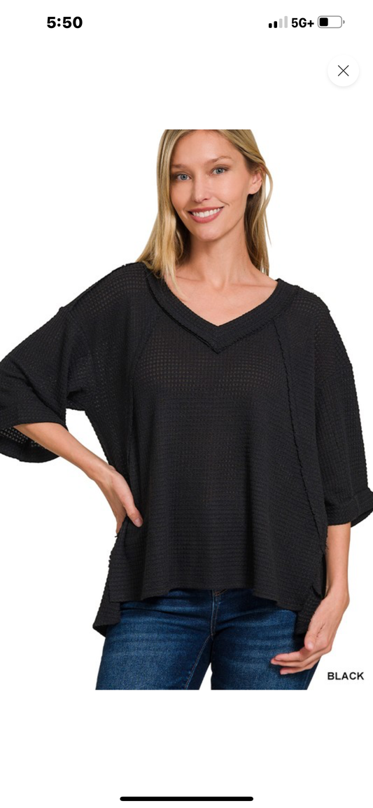 Brushed Waffle 3/4 Sleeve Top