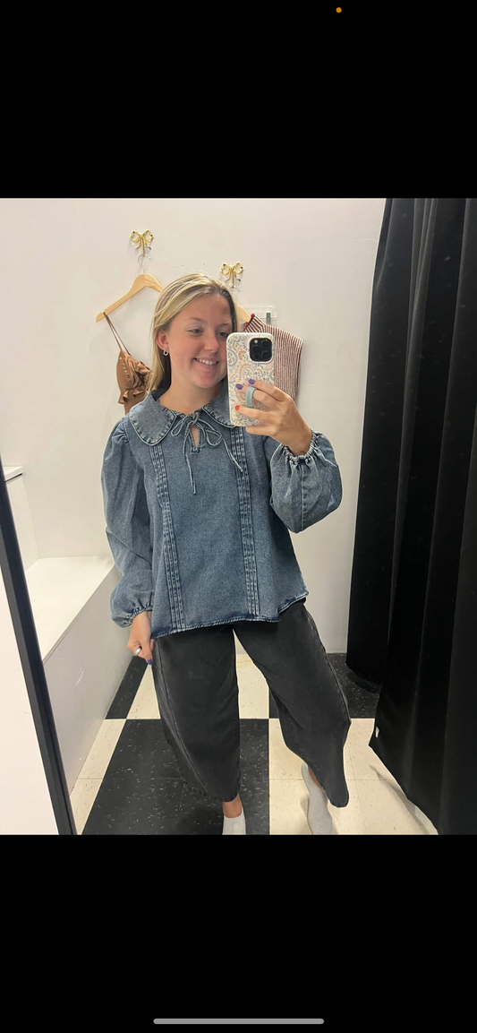 PETER PAN COLLARED DENIM TOP